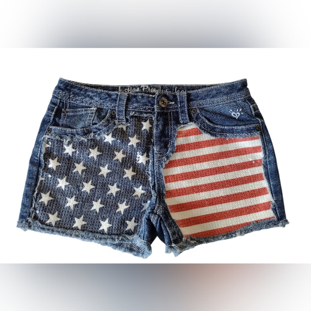 Justice Premium Jeans Sequined USA FLAG shorts. Size 16R or 28". Prelove…